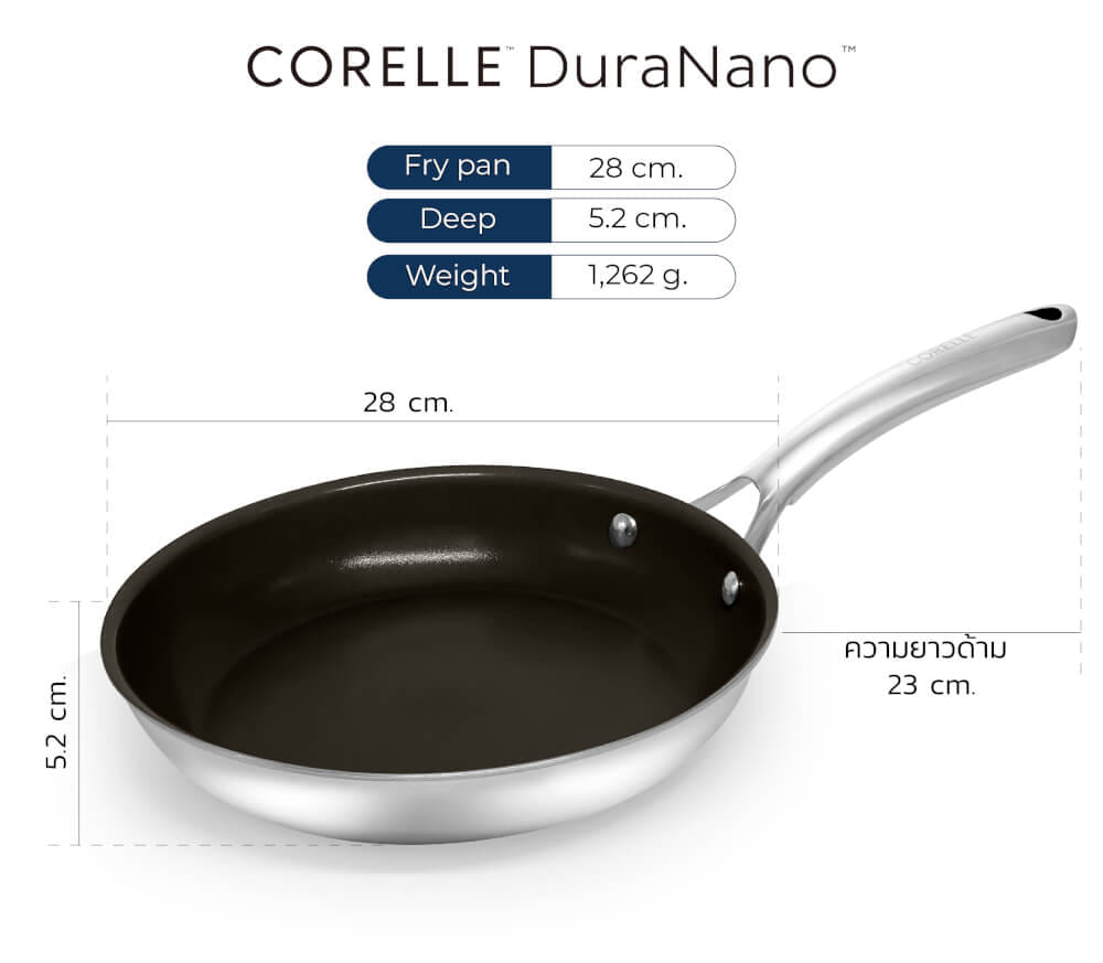 กระทะตื้น 28 ซม. NON-STICK ไร้การเคลือบ CORELLE DURANANO สีเงิน_1